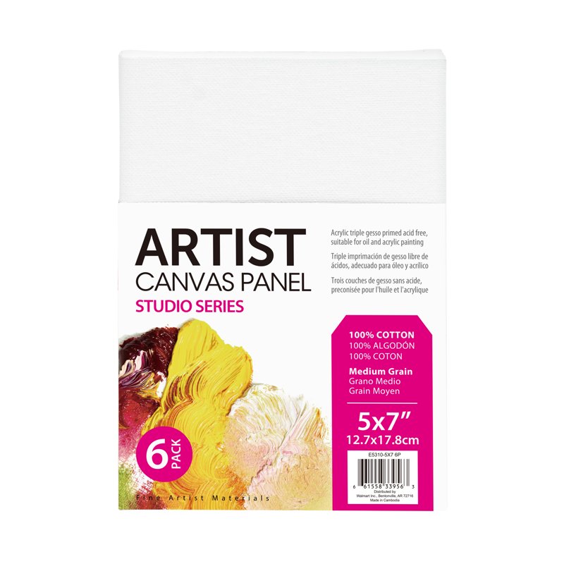 Studio Canvas Panel 5x7 Inch Pack of 6 - Acid-Free Cotton for Painting & Art