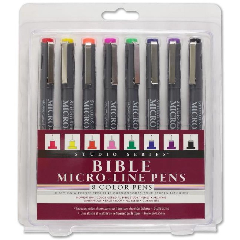 Bible Study Fine Line Pen Set - Waterproof Archival Ink, 8 Colors, 0.25mm Tips