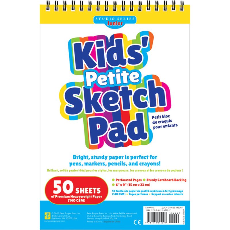 Kids' Portable Sketch Pad 6x9 Inches with 50 Perforated Sheets - Heavyweight Paper, Hardcover