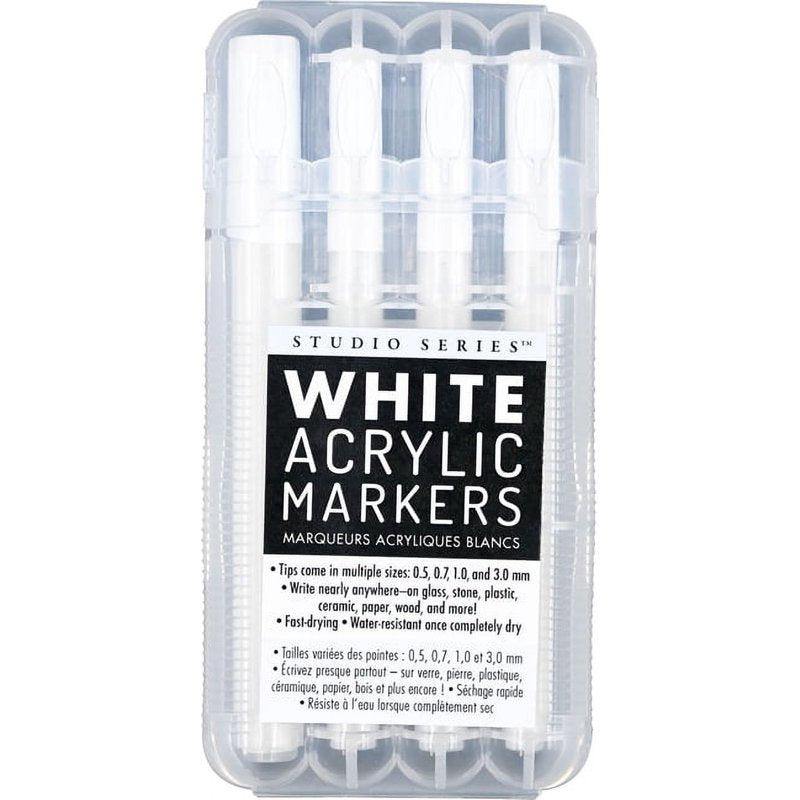 White Acrylic Markers Set of 4 with Different Tip Sizes for Art & Crafts
