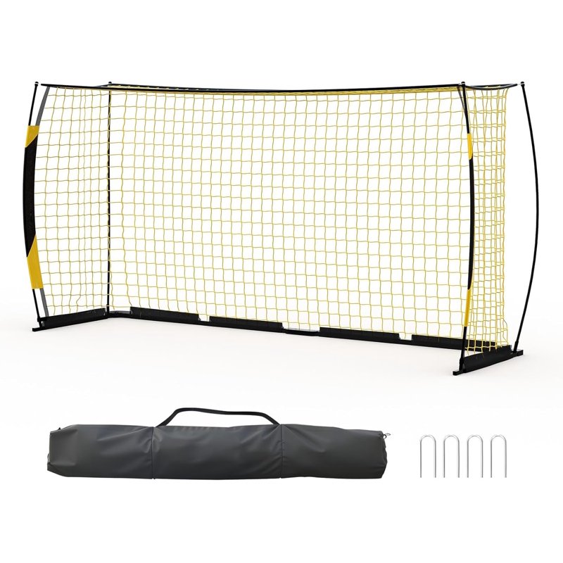 Sturdy 12x6 Ft Portable Soccer Goal with Metal Base – Collapsible, All-Weather net, Carry Bag Included, Black & Yellow