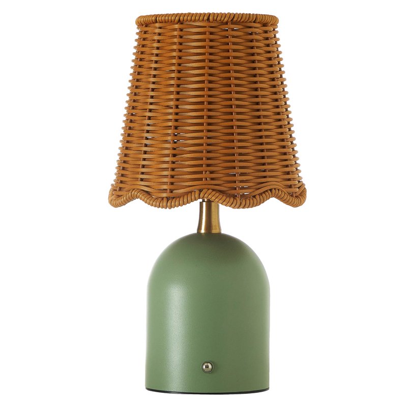 Rechargeable Green Rattan LED Table Lamp - Cordless Dimmable Accent Light