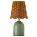 Rechargeable Green Rattan LED Table Lamp - Cordless Dimmable Accent Light