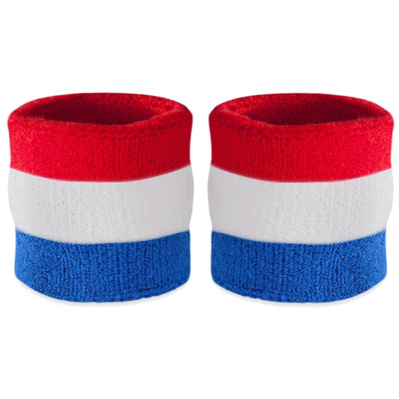 Sport Wristbands for Sports & Fitness - Moisture Wicking Cotton Blend, Red White Blue (Pair)