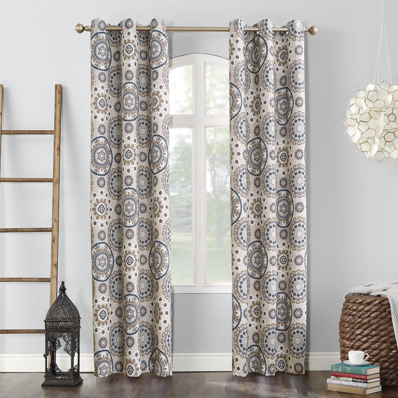 Blackout Curtain Panel with Grommets - Global Medallion Print, Energy & Noise Blocking