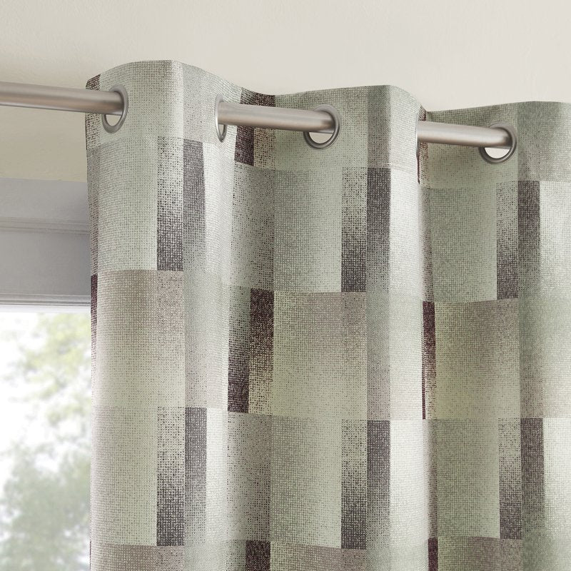 Blackout Geometric Curtain Panel - Energy Efficient Window Drape, Sage Green