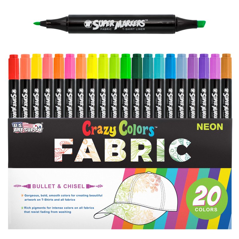 Neon Fabric Markers Set - 20 Vibrant Double-Ended Permanent Art Pens