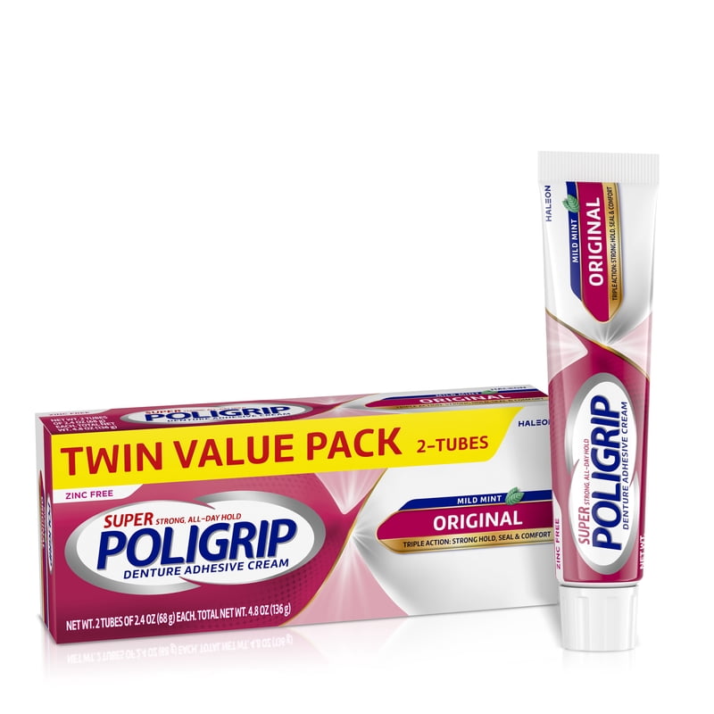 Denture Adhesive Cream Fresh Mint Zinc-Free 2.4 Oz - 2 Pack