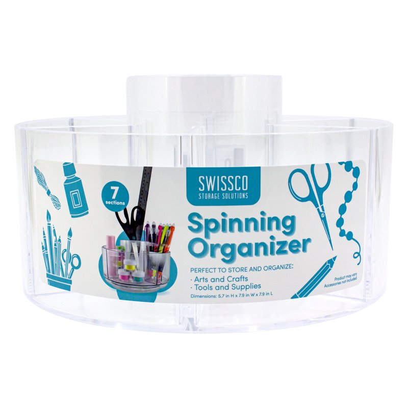 Rotating Craft Storage Caddy Organizer with 7 Compartments - Clear