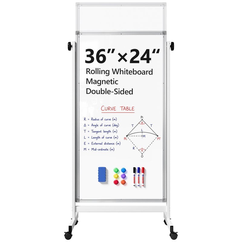 Tacwily Height Adjustable Double-Sided Rolling Whiteboard 48x24 inch,