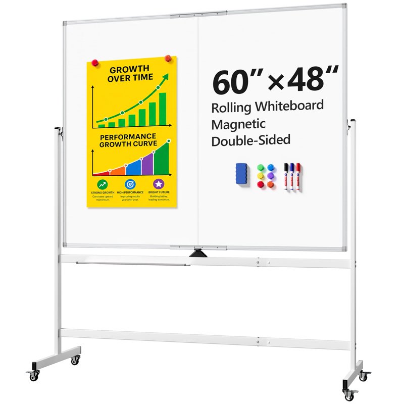 Mobile Double-Sided Magnetic Whiteboard with Stand - 60x48 Inch or 40x24 Inch