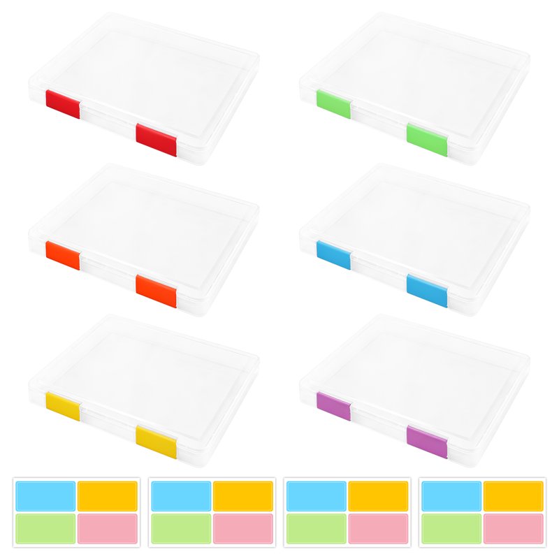 6 Pack A4 Plastic File Storage Boxes with Labels & Buckles - Clear Office & School Document Organizer