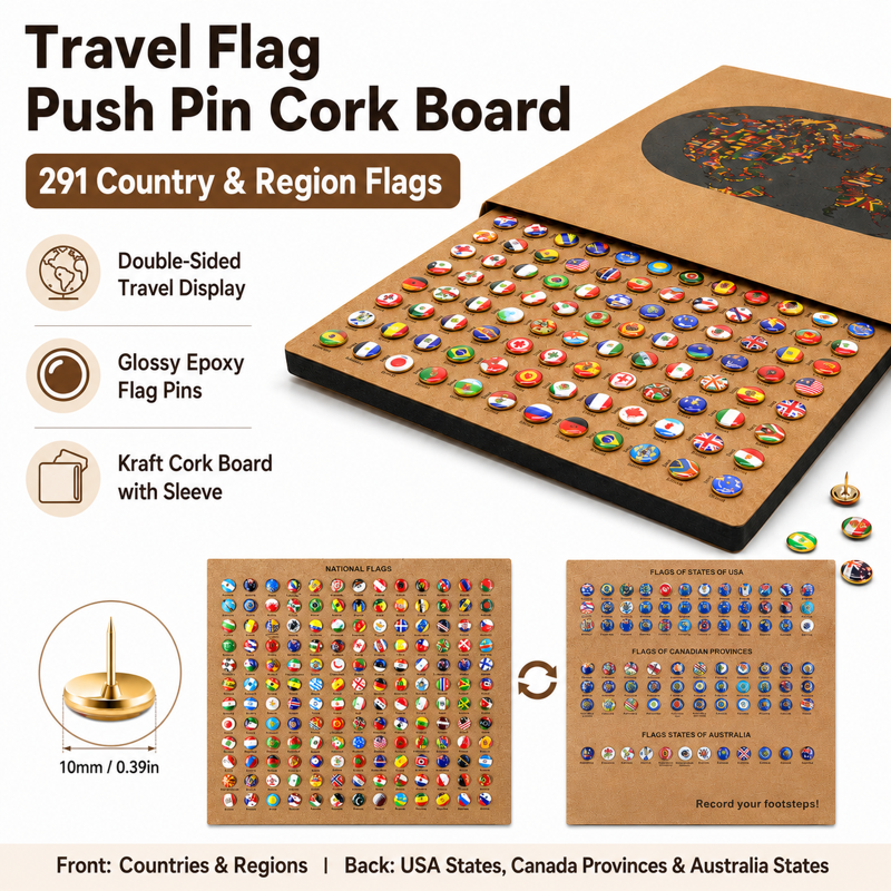 Map Push Pins with National Flags - 289 Piece World Travel Pin Set for Maps & Bulletin Boards