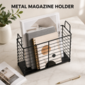 Black Iron Wire Magazine Rack with Handles - Home Office & Living Room Storage Basket