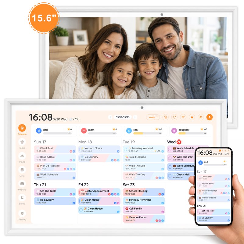 15.6-Inch Touchscreen Family Digital Calendar with Chore & Meal Planner