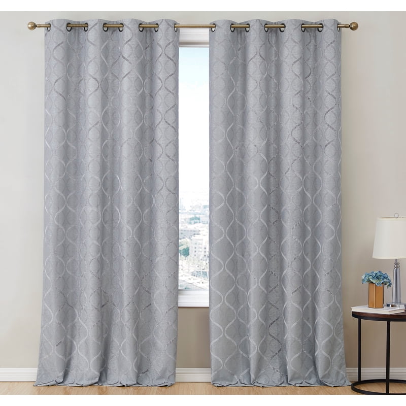 THD 50 W x 63 L Blackout Curtain Panels - 100% Privacy Grommet Pair, Flocked Lattice Design, Light Blocking