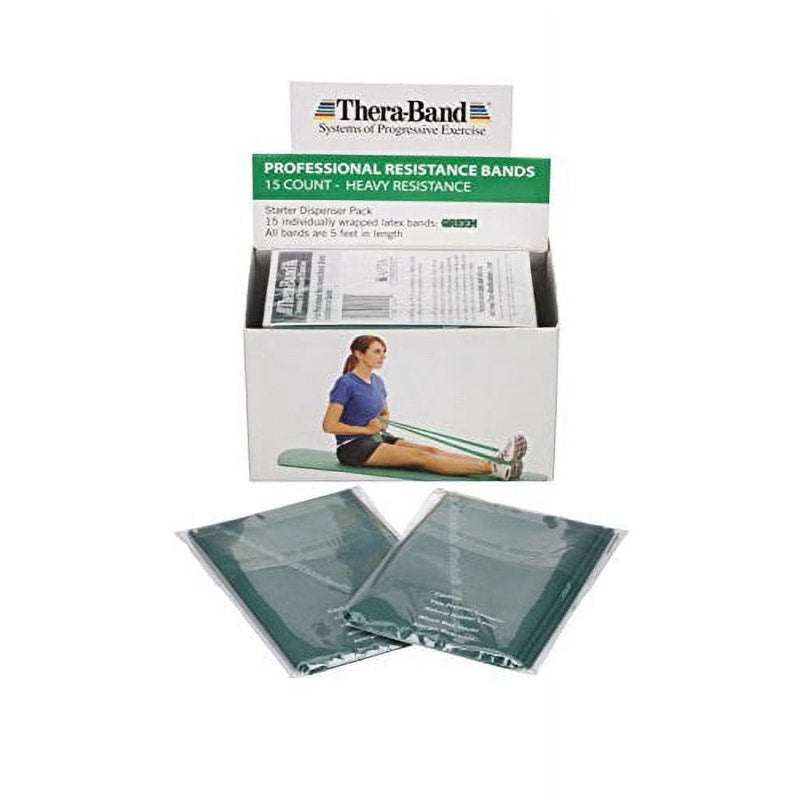 Resistance Bands Level 4 Heavy Green 5ft Workout & Rehab Bands - 15 Pack