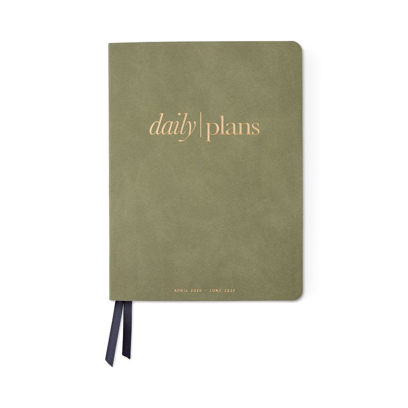 15-Month Sage Green Leatherette Planner with Gilded Edges - Daily Flex Organizer