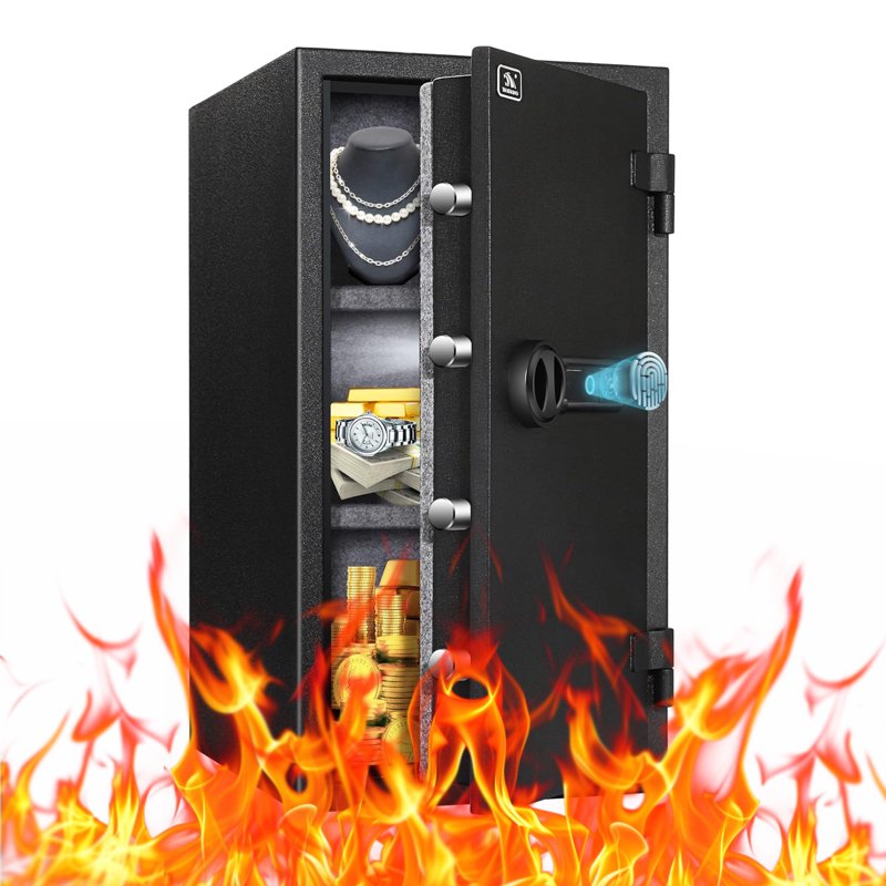 Biometric Fireproof Safe Box with Digital Keypad and Removable Shelves - Home & Office Security
