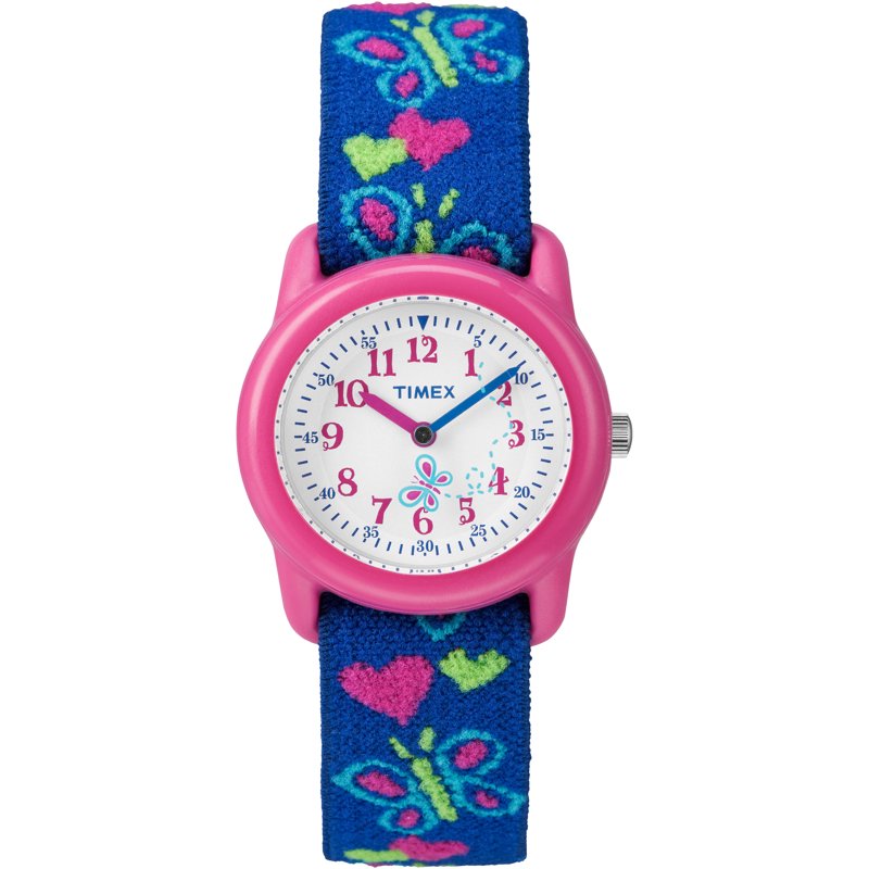 Kids Elastic Fabric Watch with Butterfly & Heart Design, Water Resistant