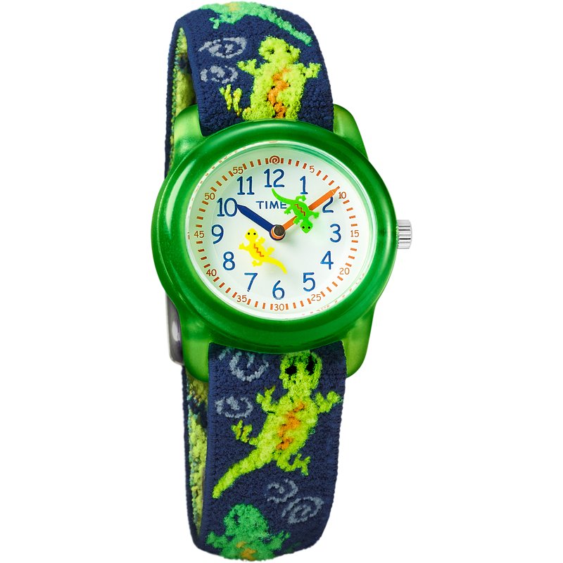 Kids Watch with Elastic Fabric Strap and Colorful Gecko Pattern - 29mm