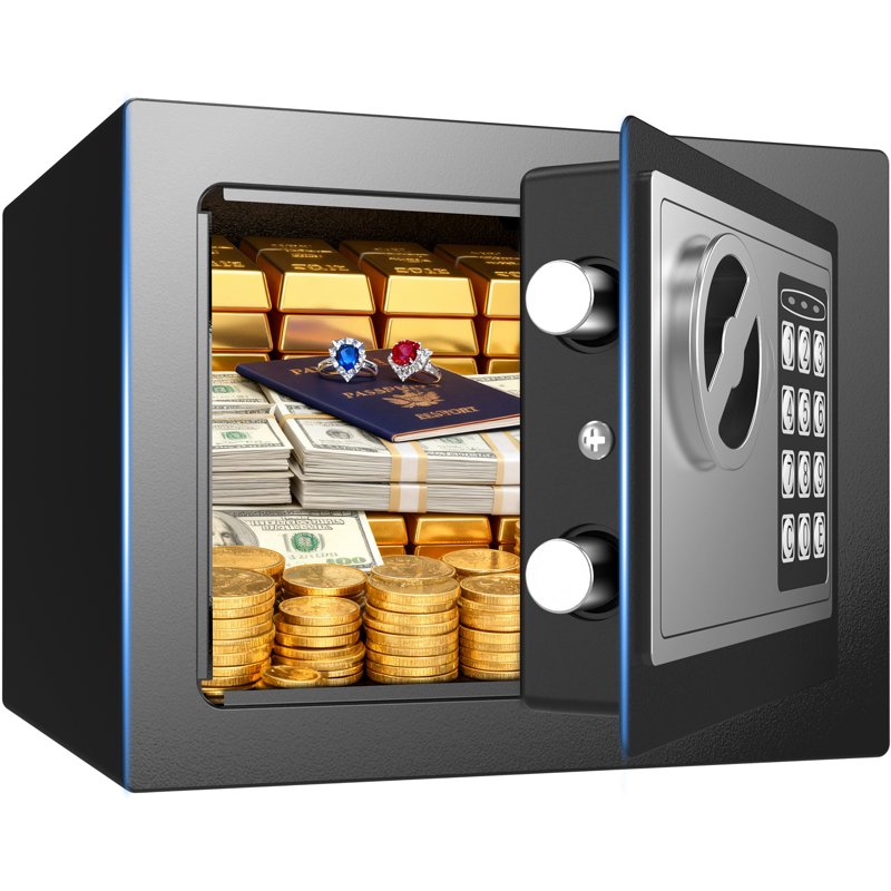 Digital Security Safe Box for Home Office Hotel with Keypad & Keys 0.25 Cu Ft