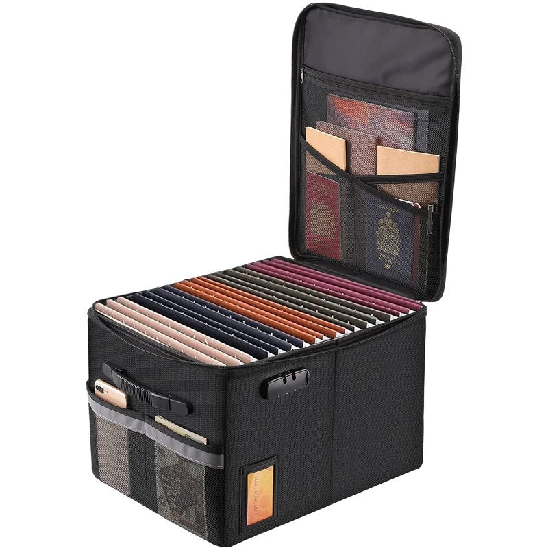 Letter-Size Portable Fireproof File Storage Box with Lock - Water-Resistant Organizer