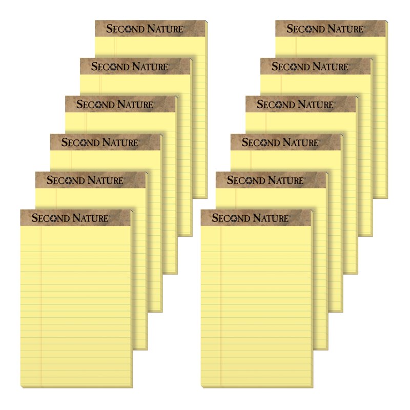 Recycled Ruled Notepad - 50 Sheets, 5 x 8 Inches, Canary, Pack of 12