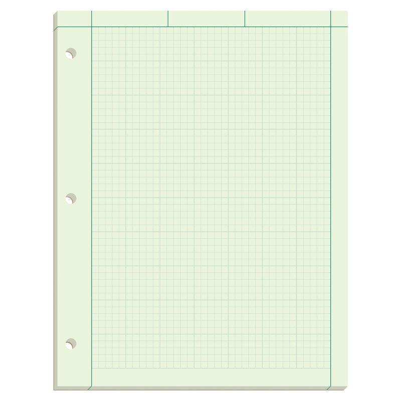 Engineering Computation Pad 8.5x11 Green Tint Paper 100 Sheets, 3-Hole Punched