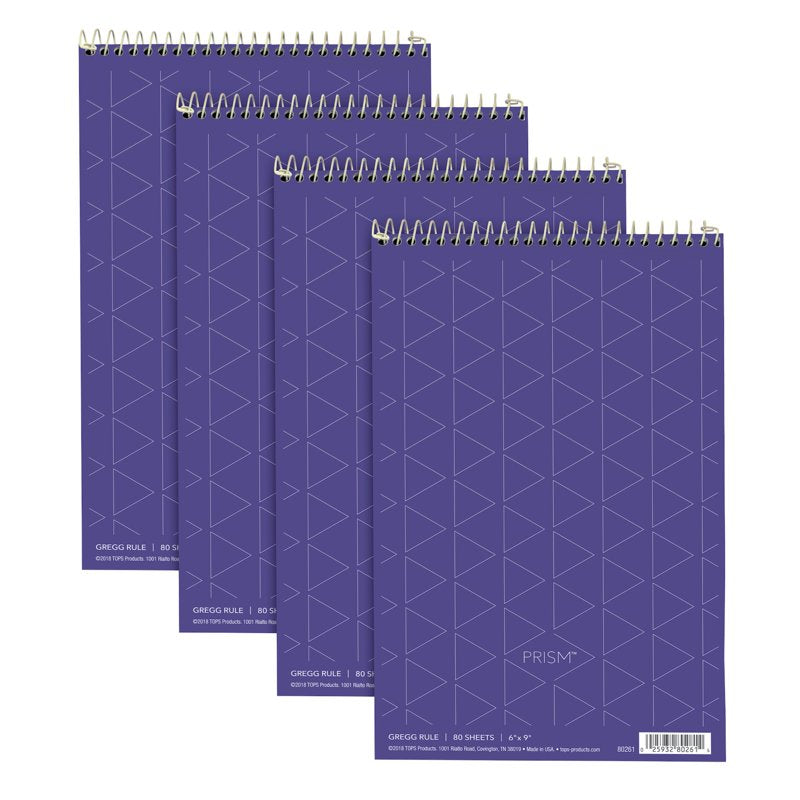 Spiral Steno Notebook with Gregg Rule - 6 x 9 Inches, 80 Sheets, Pack of 4