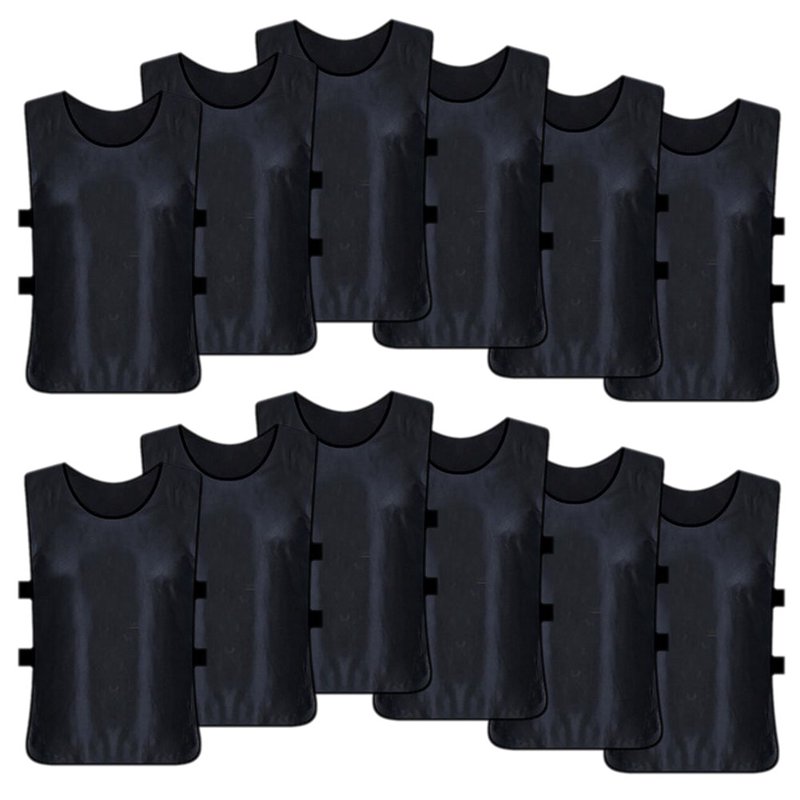 Toptie 12 Pack Kids/Adult Soccer Pinnies Scrimmage Vest - Black (CHILD)