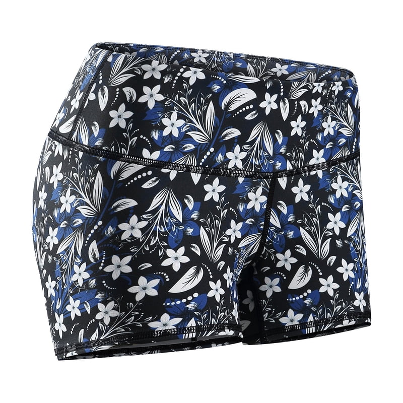TOUGH MODE Navy Flower 3" Women’s Athletic Running Shorts - Lightweight Spandex