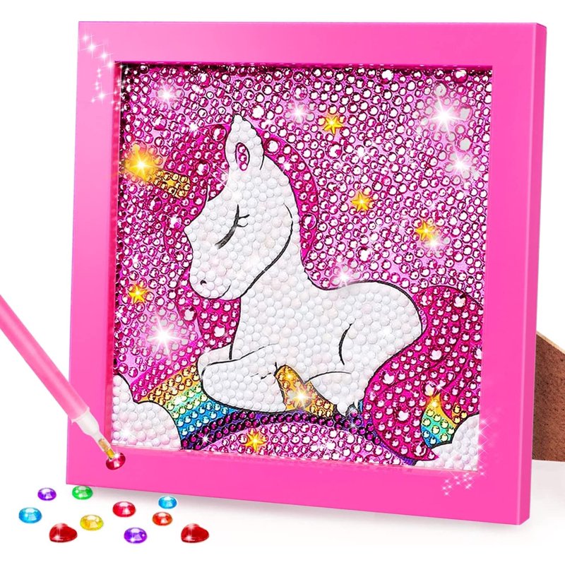 Kids Diamond Painting Kit Unicorn with Wooden Frame - Arts & Crafts Activity for Ages 6-12