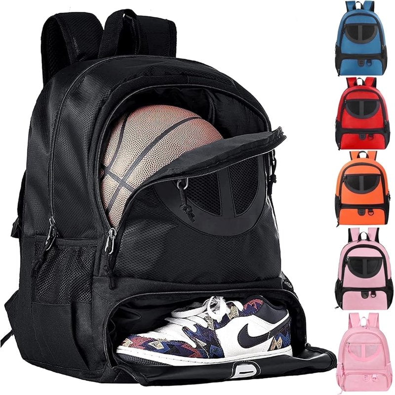 Sports Ball Backpack with Shoe & Water Bottle Compartments for Basketball Soccer Volleyball