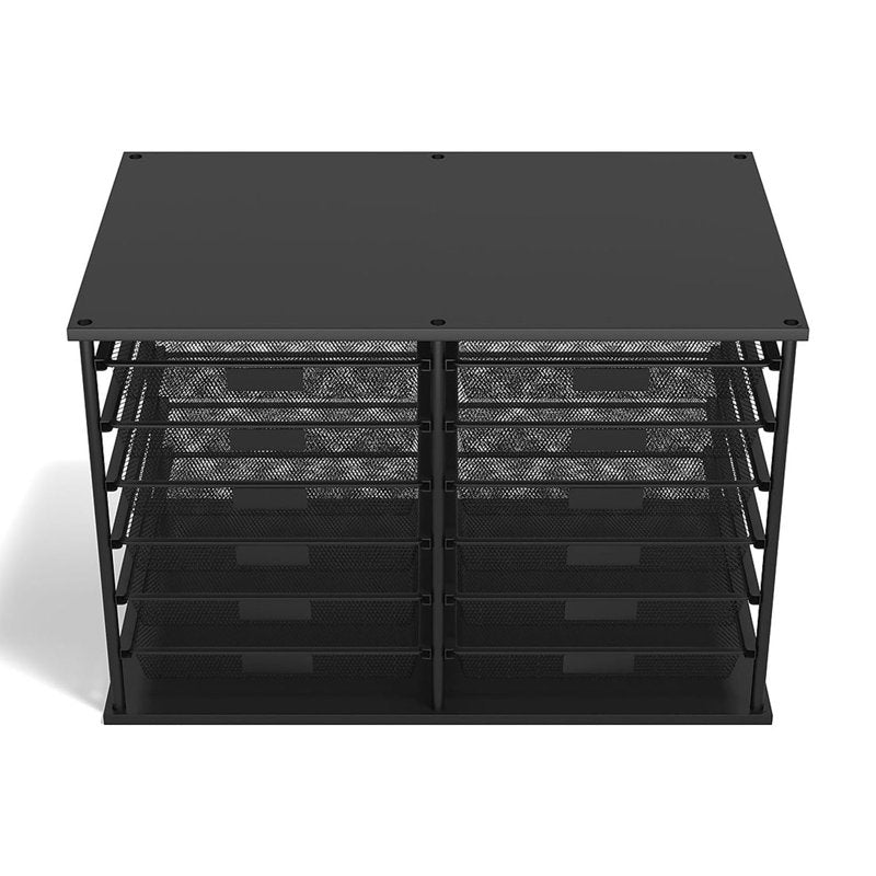 12-Compartment Mesh File Organizer with Sliding Drawers - Matte Black Office Storage