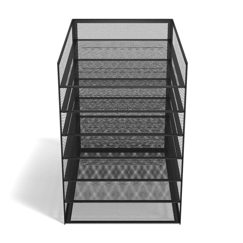 6-Compartment Wire Mesh File Organizer - Black Desk Paper Sorter