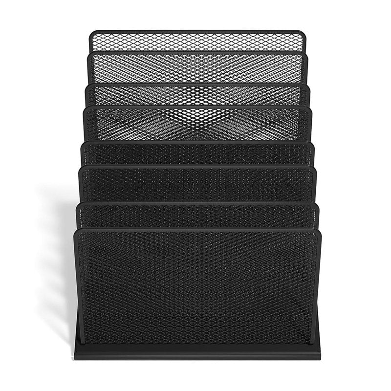 7-Tier Wire Mesh File Organizer - Incline Desktop Paper Tray for Office