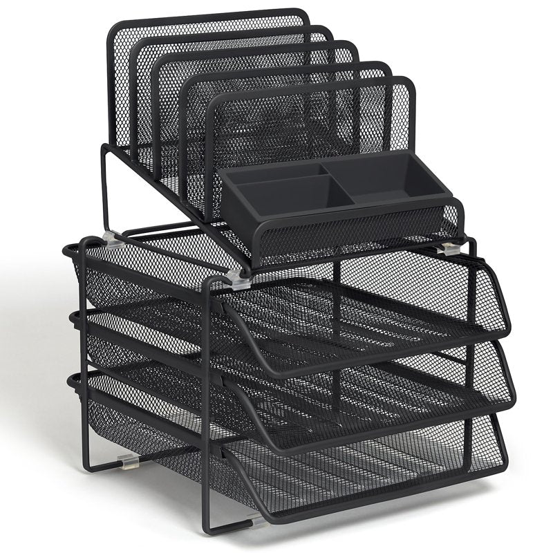 Wire Mesh Office Organizer with 10 Compartments, Desktop Storage Solution
