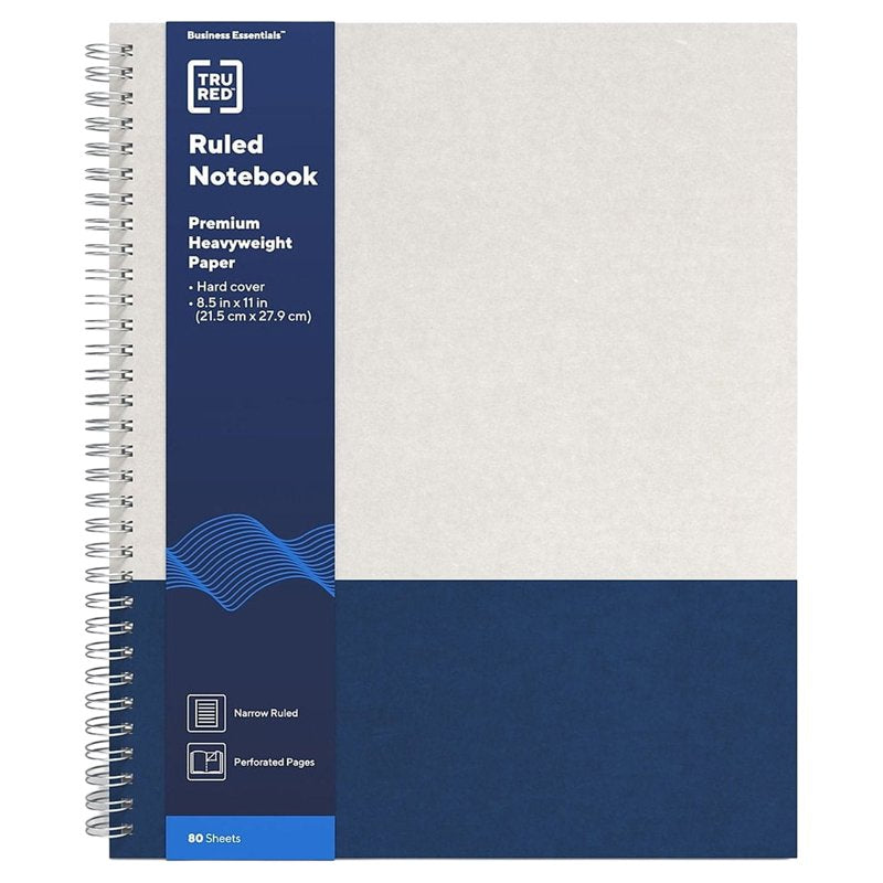 Large Hard Cover Ruled Notebook - Gray & Blue - 8.5x11, 80 Sheets