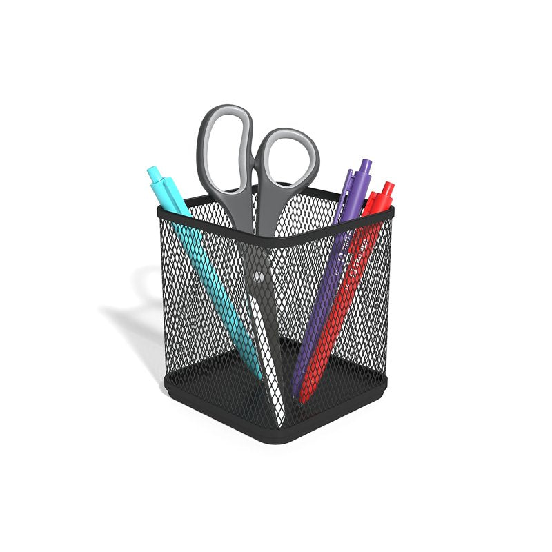 Stackable Wire Mesh Pencil Holder - Black Office Desk Organizer 3 Pack