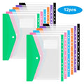 12 Pack Plastic Binder Folders with Snap Button & Label Pockets - Waterproof A4 Document Holders for Office & School