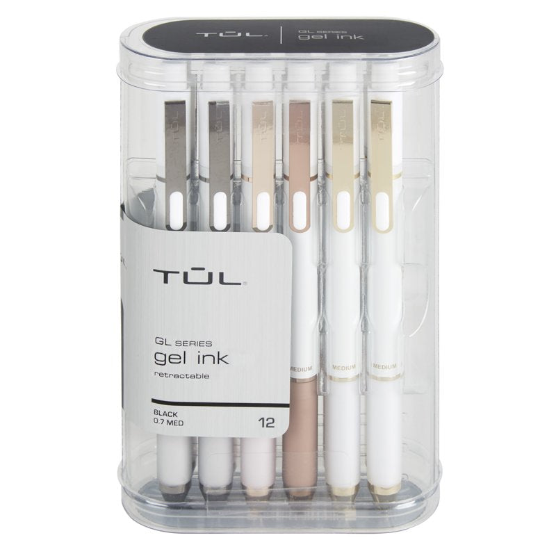 Retractable Gel Pens - Medium Point 0.7mm, Pearl White Barrel, Black Ink, Pack of 12