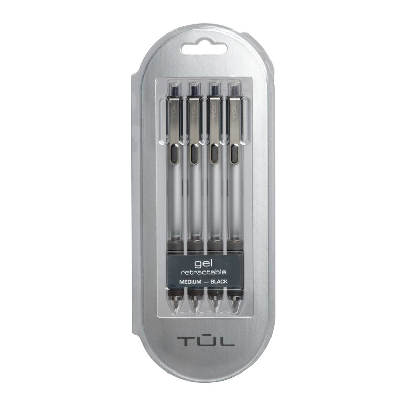 Gel Pens Pack of 4 - Retractable Medium Point 0.7 mm Gray Barrel Black Ink