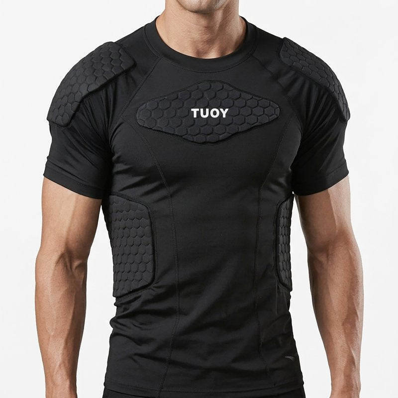 Men's Padded Compression Chest Protector Shirt - Impact-Absorbing Sports Armor