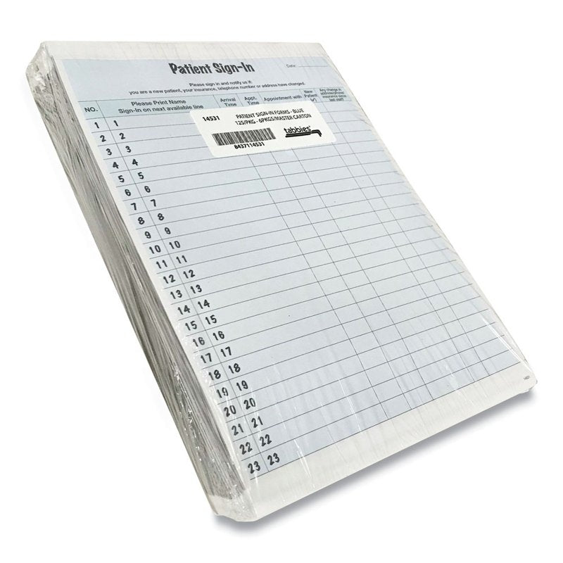 Blue 2-Part Carbon Patient Sign-In Label Forms - 8.5 x 11.63 Inches, 125 Sheets