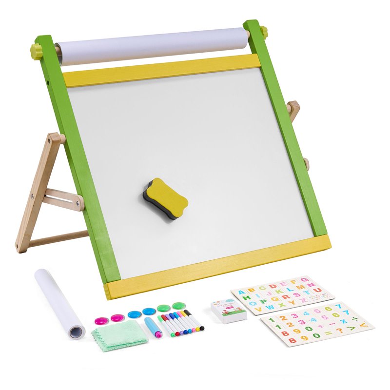 Kids Art Easel 3-in-1 Wooden Double-Sided Drawing Board with Whiteboard & Chalkboard