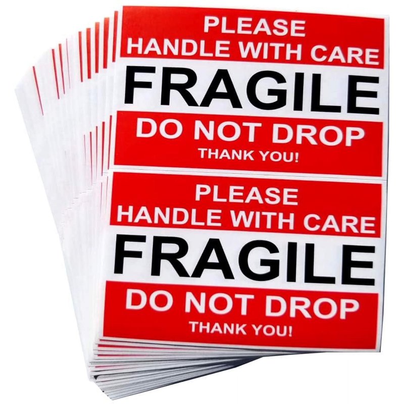 Fragile Moving Shipping Labels - 50 Pack, Handle with Care, Permanent Adhesive