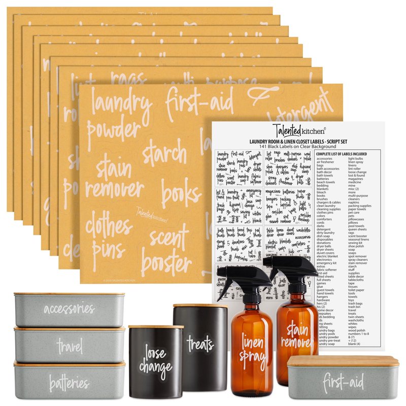 Preprinted Laundry Labels for Jars & Containers - White Script Stickers, Water-Resistant
