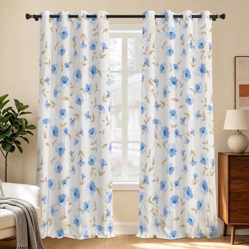 Blackout Curtains with Thermal Insulation and Floral Pattern, 2 Panels for Window Privacy