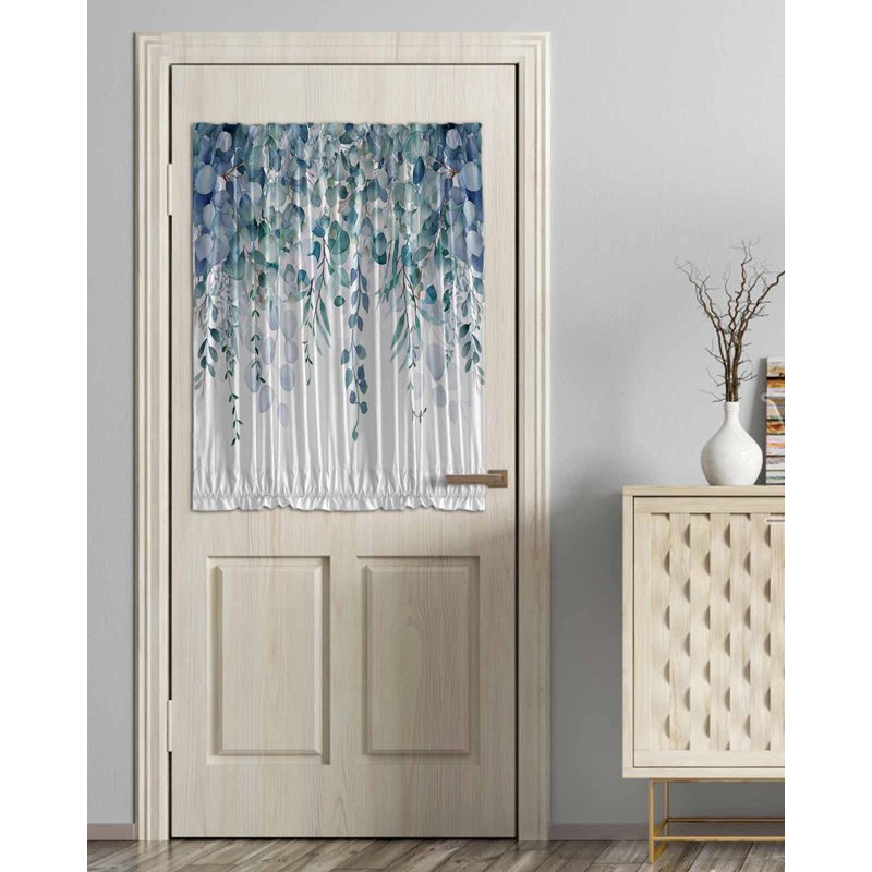 Teal Blue Eucalyptus Leaves Blackout Curtains for French Doors & Windows, Privacy & Light Control, 1 Panel